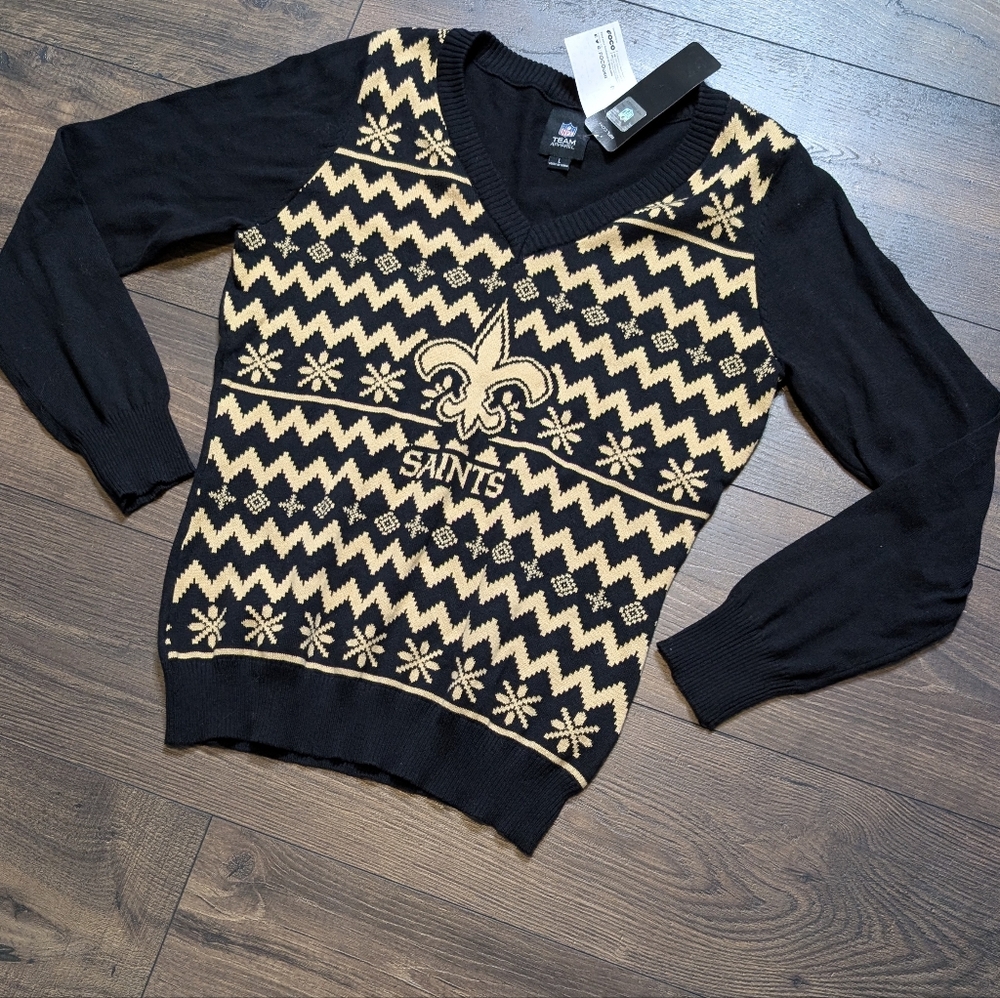 NFL‎ Team Apparel FOCO New Orleans Saints V Neck Gold Women's Sweater Size Large